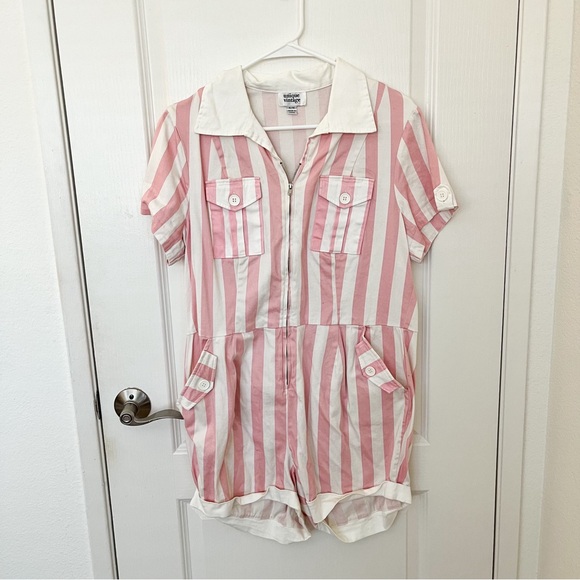 Unique Vintage Pink Striped Romper - Picture 2 of 4